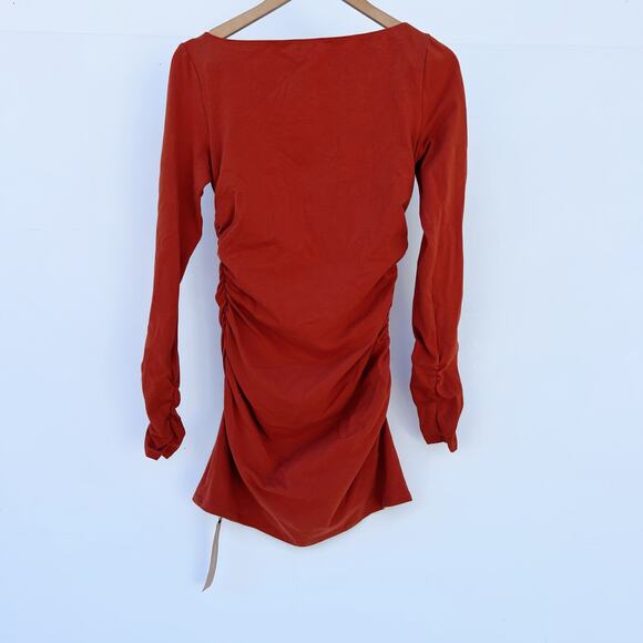 New Reformation Lucio Knit Bodycon Long Sleeve Rust Dress Short Medium Orange - Picture 3 of 10